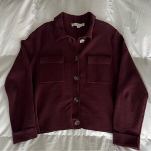 LOFT Deep Burgundy Button-up Cropped Cardigan Sweater Jacket Size Medium